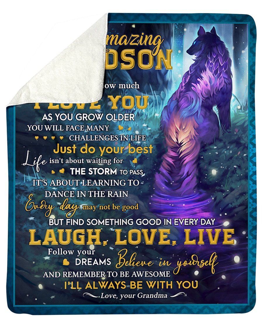 I’m Always Be With You Purple Wolf Grandma To Grandson Sherpa Blanket