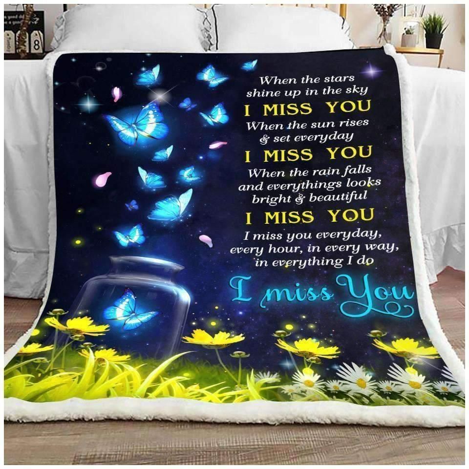 I Miss You Butterfly Sherpa Fleece Blanket