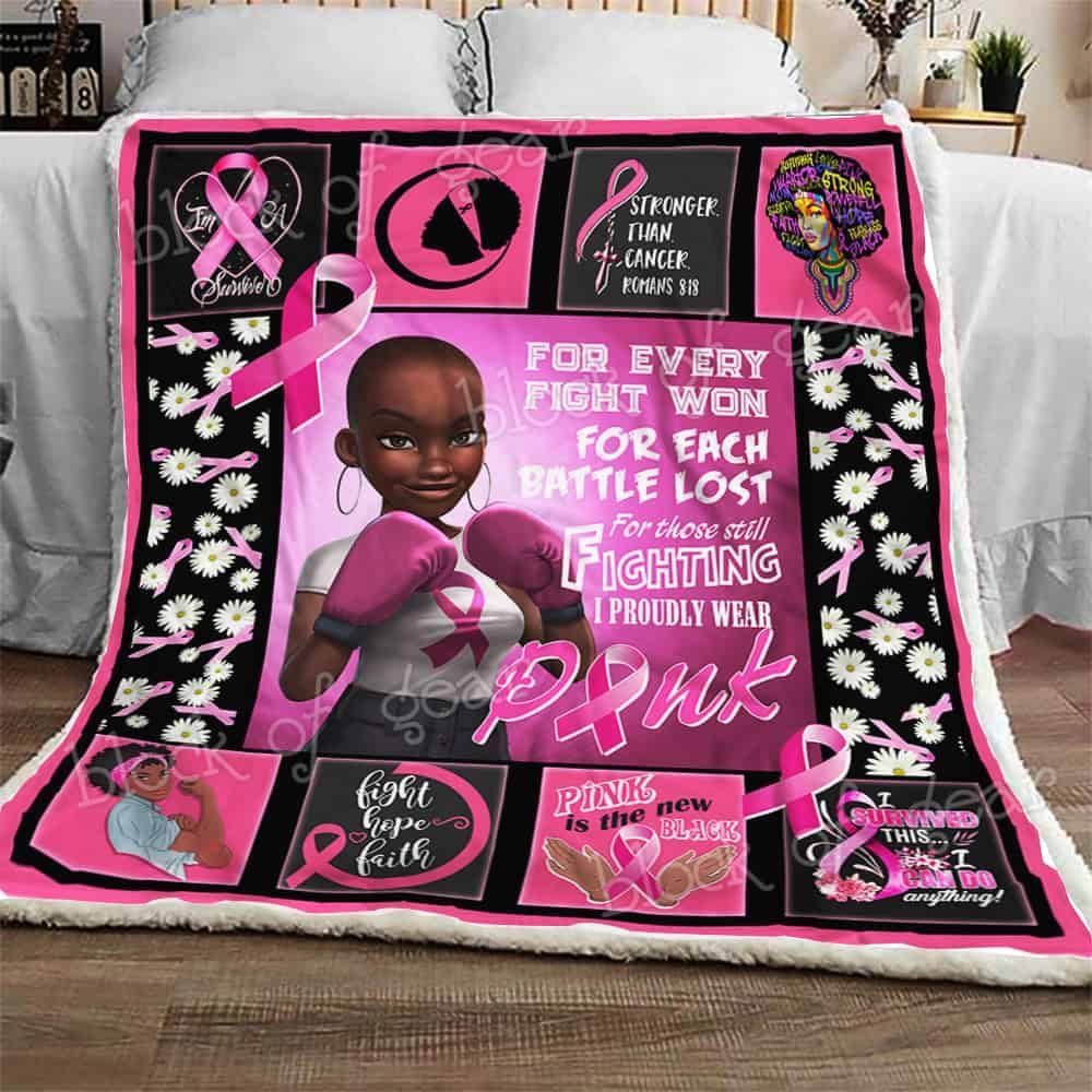 I Proudly Wear Pink Breast Cancer Awareness Fleece Blanket