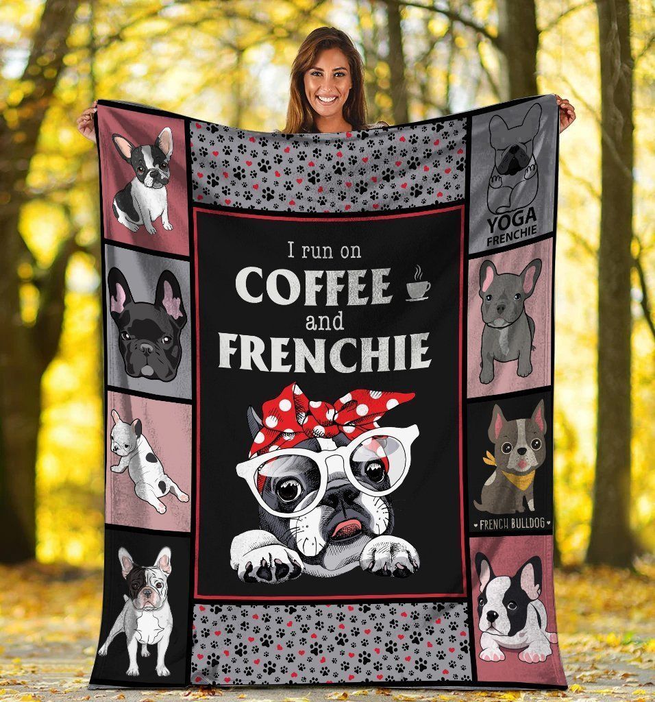 I Run On Coffee And Frenchie French Bulldog Dog Red Dot Bandana Fleece Blanket