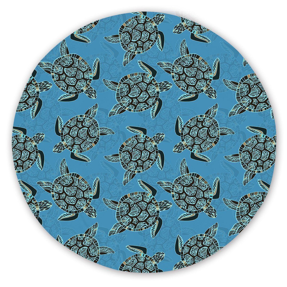 I Sea Turtles Pattern Printed Round Beach Towel