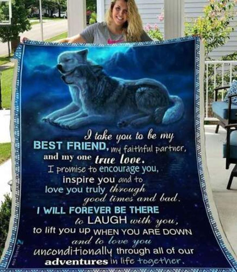 I Take You To Be My Best Friend Wolf Sherpa Fleece Blanket