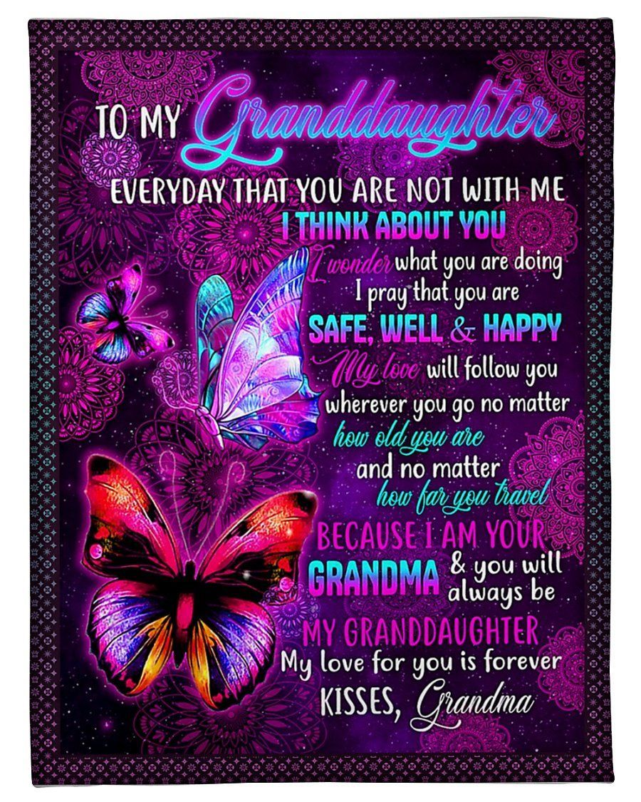 I Think About Of You Purple Butterflies To Granddaughter Fleece Blanket Fleece Blanket