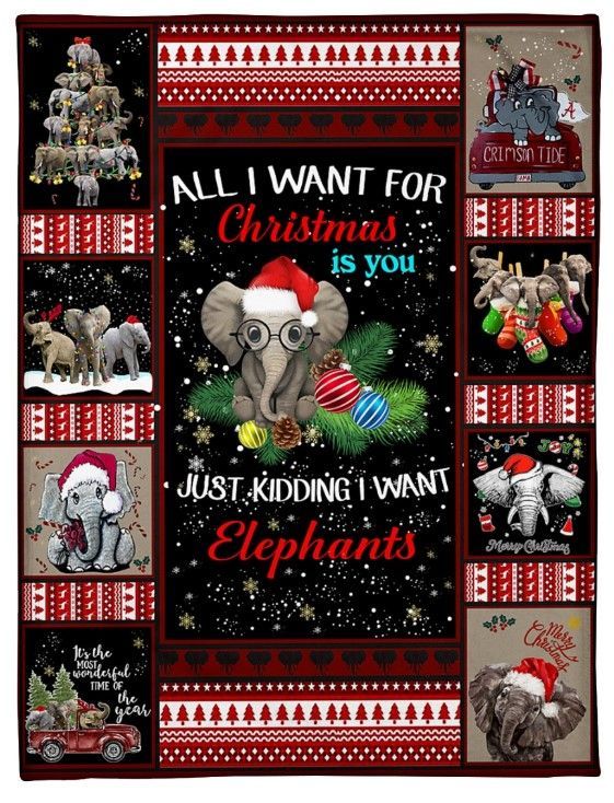 I Want Elephants For Christmas Sherpa Fleece Blanket