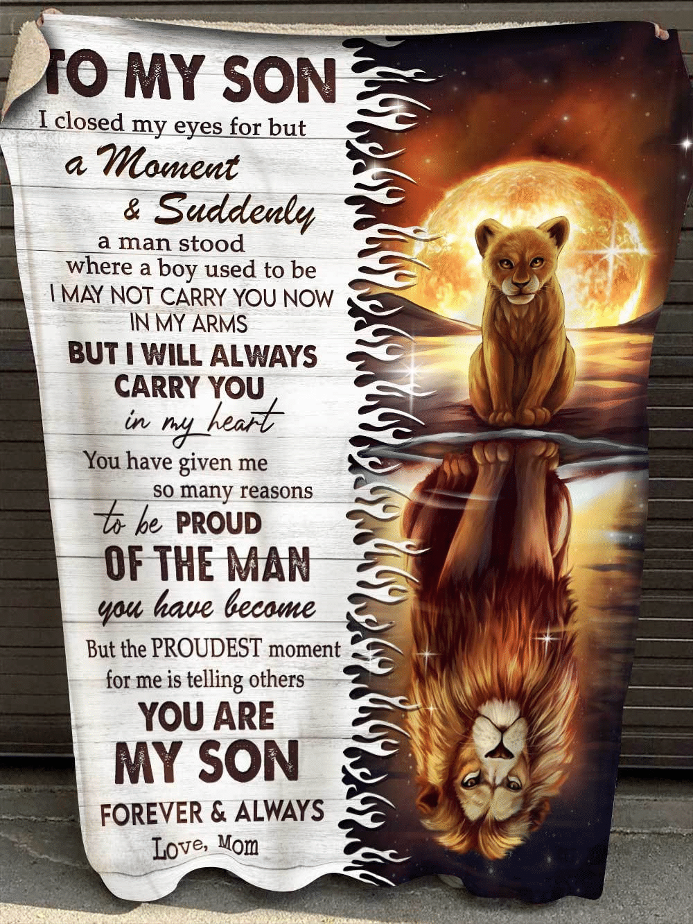 I Will Always Carry You Mom Gift For Son Lion Reflection Fleece Blanket