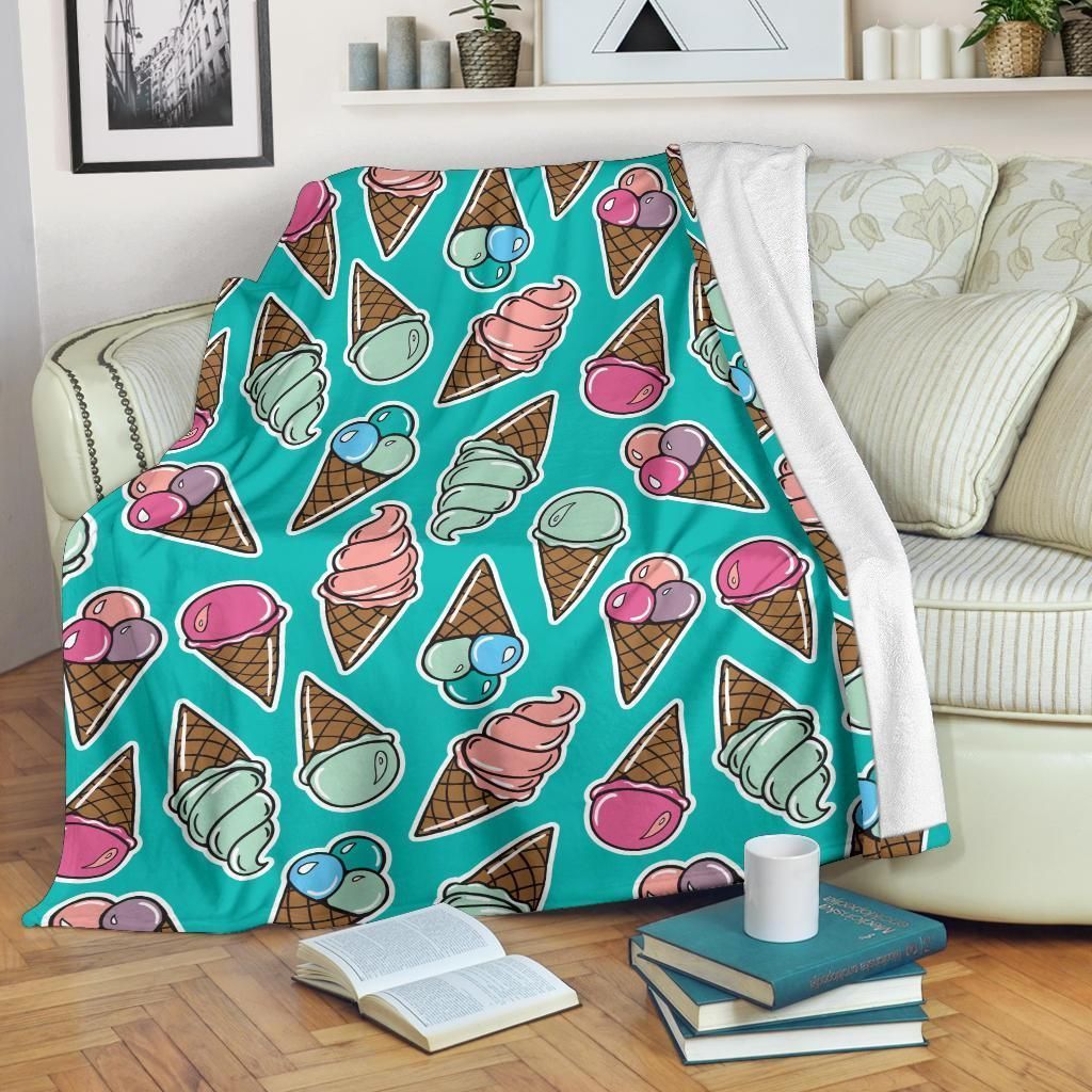 Ice Cream Pattern Print Design Blue Fleece Blanket