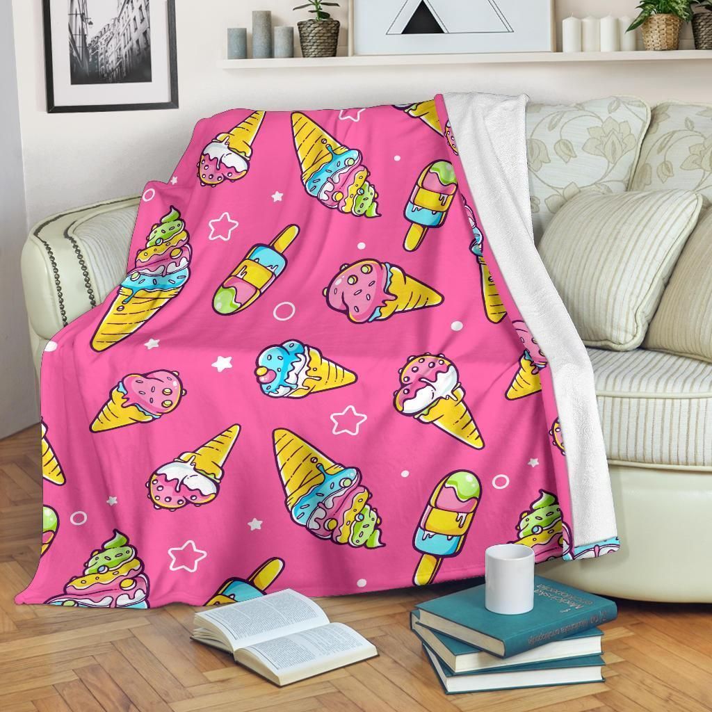 Ice Cream Pattern Print Design Pink Fleece Blanket