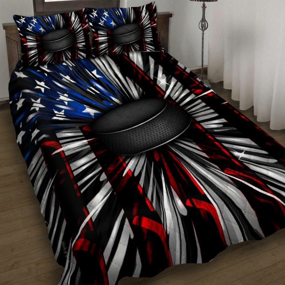 Ice Hockey American Flag Bedding Set