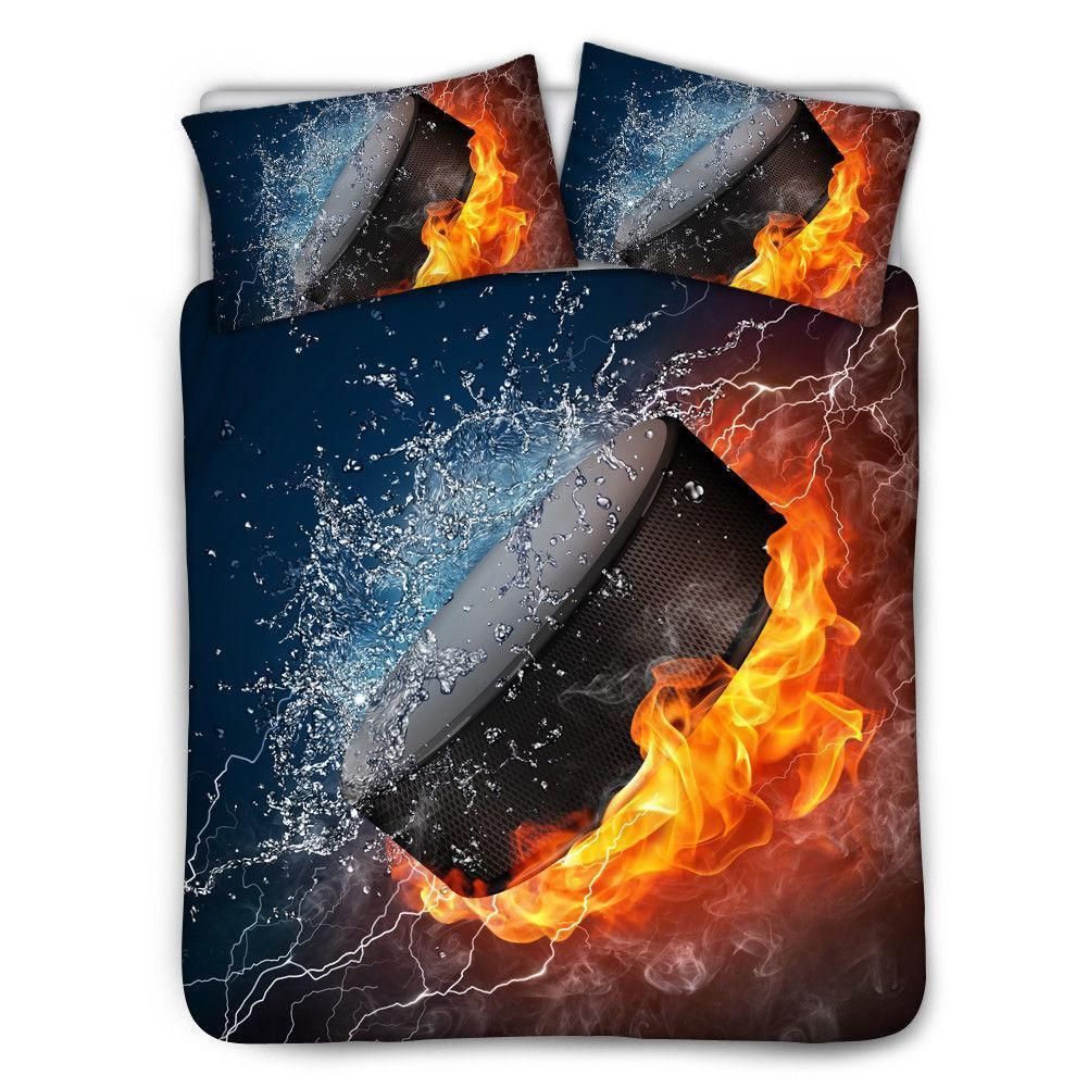 Ice Hockey Art Water And Fire Style Bedding Set