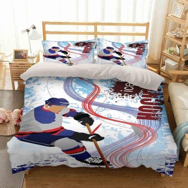 Ice Hockey Blue Red Line Bedding Set