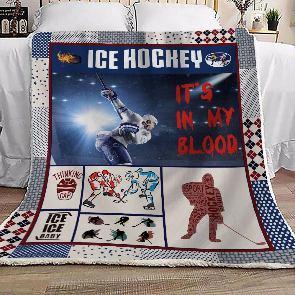 Ice Hockey Sherpa Fleece Blanket