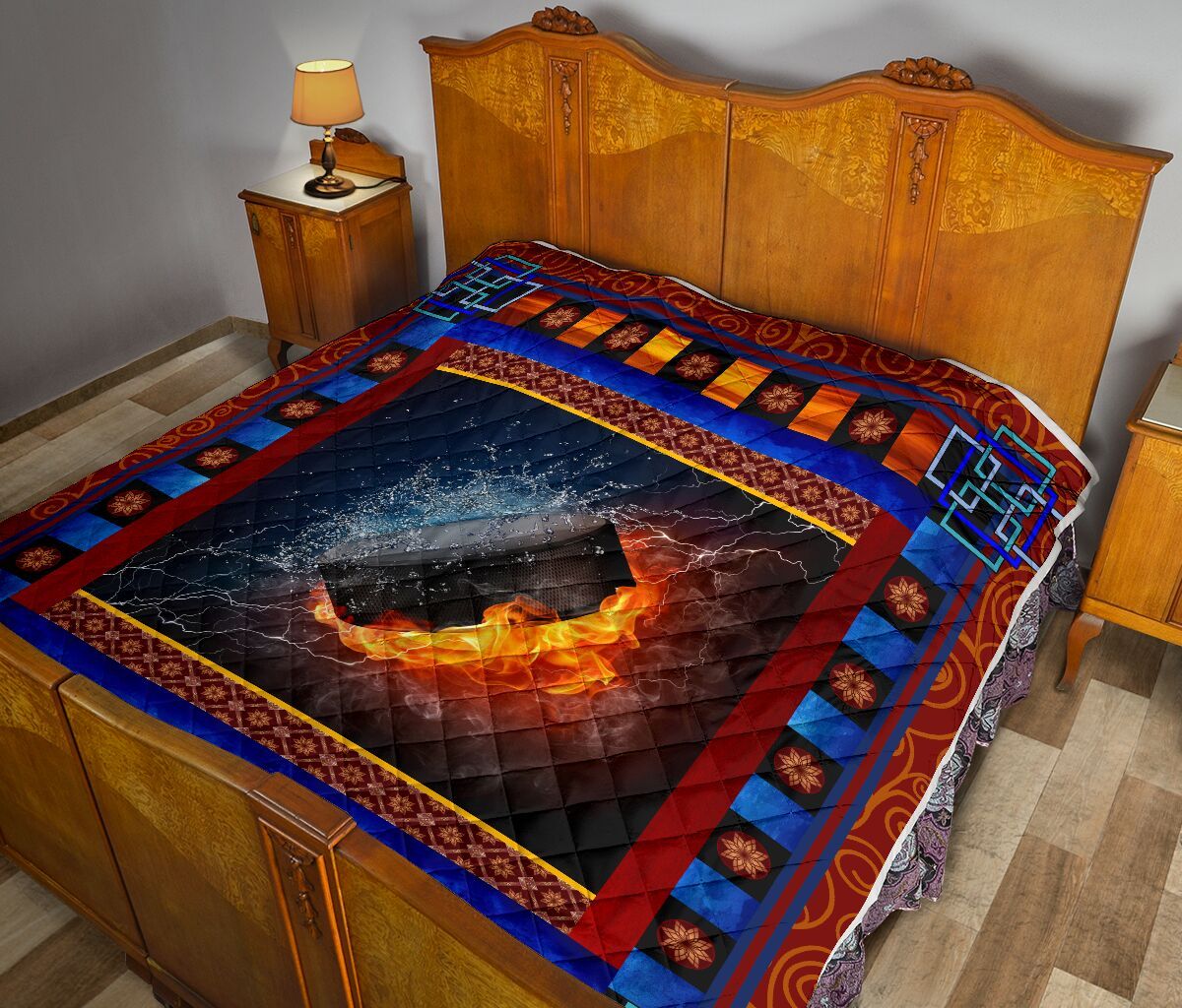 Ice Hockey Fire Quilt Blanket Dhc1312832Dd