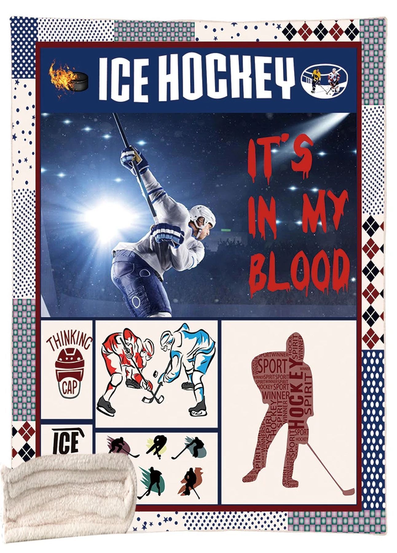 Ice Hockey My Blood Sherpa Fleece Blanket