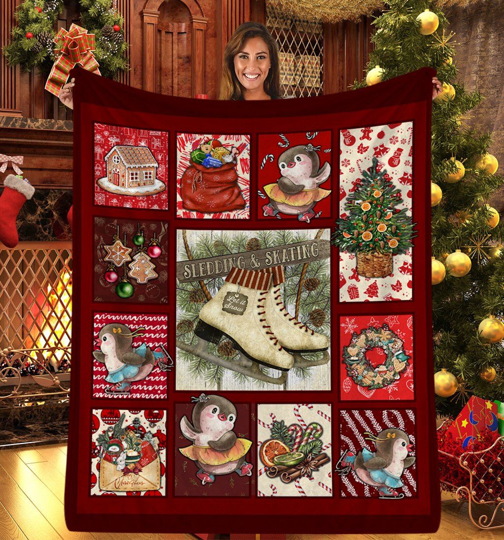 Ice Skating Christmas Fleece Blanket