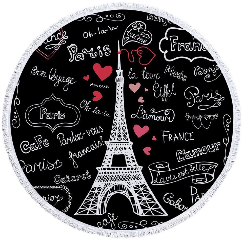 Iconic Eiffel Love You Printed Round Beach Towel
