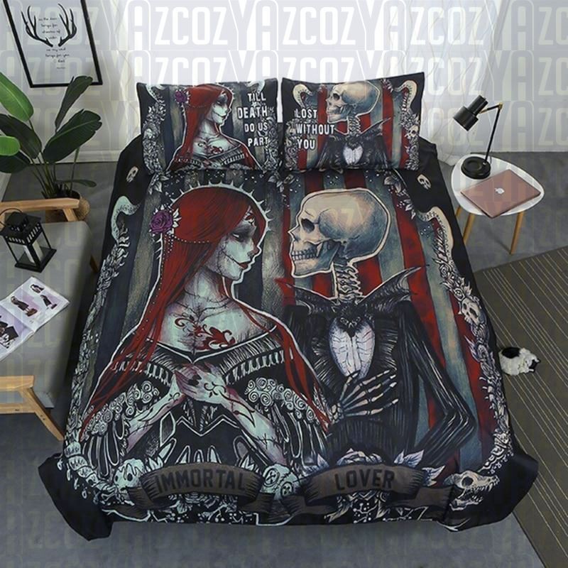 Immortal Lover Black Sugar Skull Weddding Duvet Bedding Set