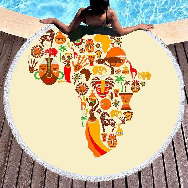 Impression Of Africa Orange Art Round Beach Towel