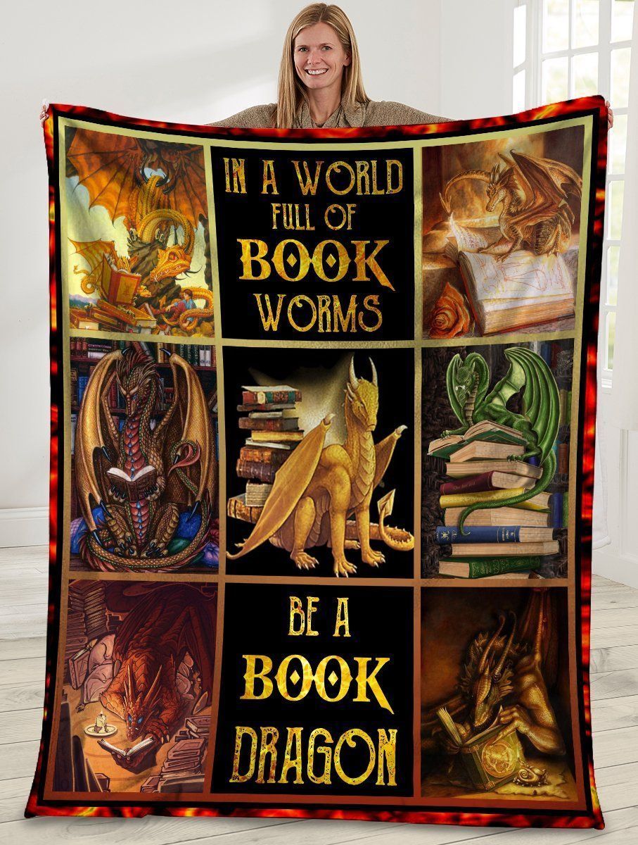 In A World Full Of Book Worms Be A Book Dragon Fleece Blanket