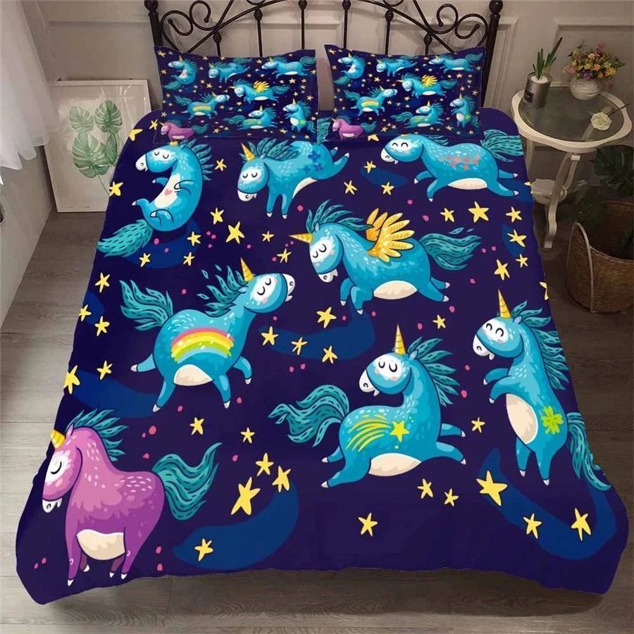 In A World Of Blue Unicorns Bedding Set