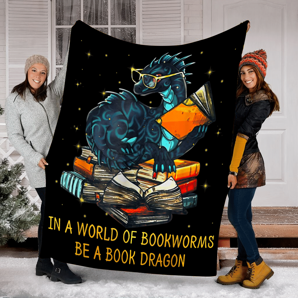 In A World Of Bookworms Be A Book Dragon Fleece Blanket