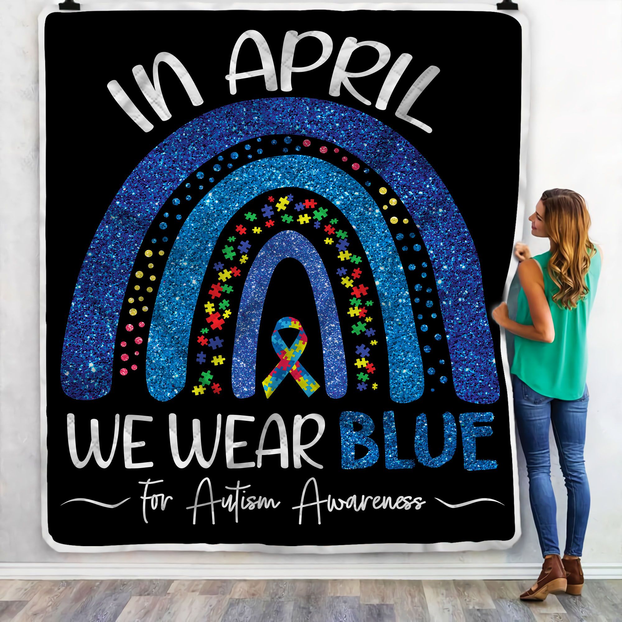 In April We Wear Blue For Autism Awareness Fleece Blanket