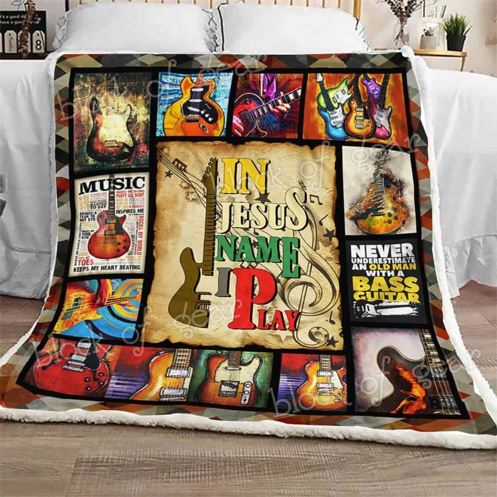 In Jesus Name I Play Bass Guitar Fleece Blanket