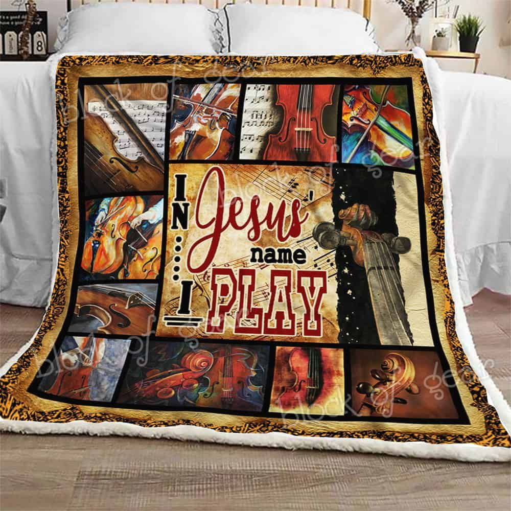 In Jesus Name I Play Cellos Fleece Blanket