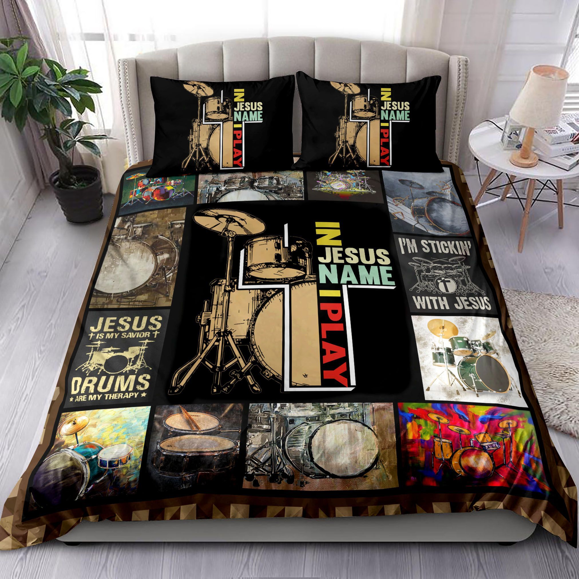 In Jesus Name I Play Drum Bedding Set