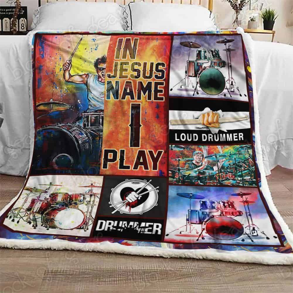 In Jesus Name I Play Drummer Fleece Blanket