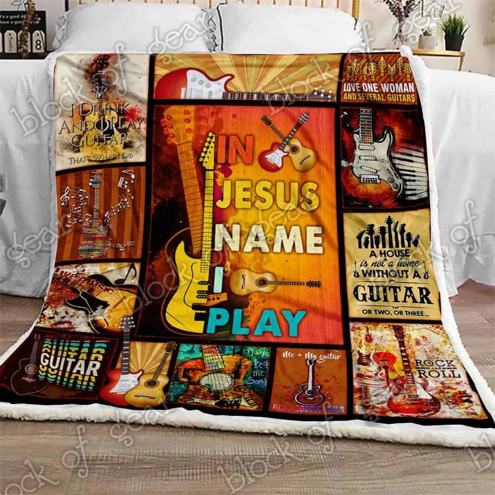 In Jesus Name I Play Guitar Fleece Blanket