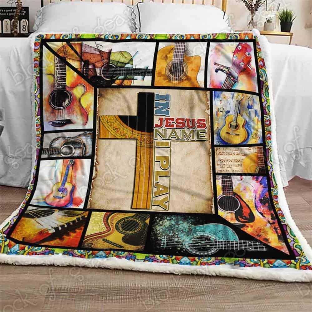 In Jesus Name I Play Guitar Fleece Blanket