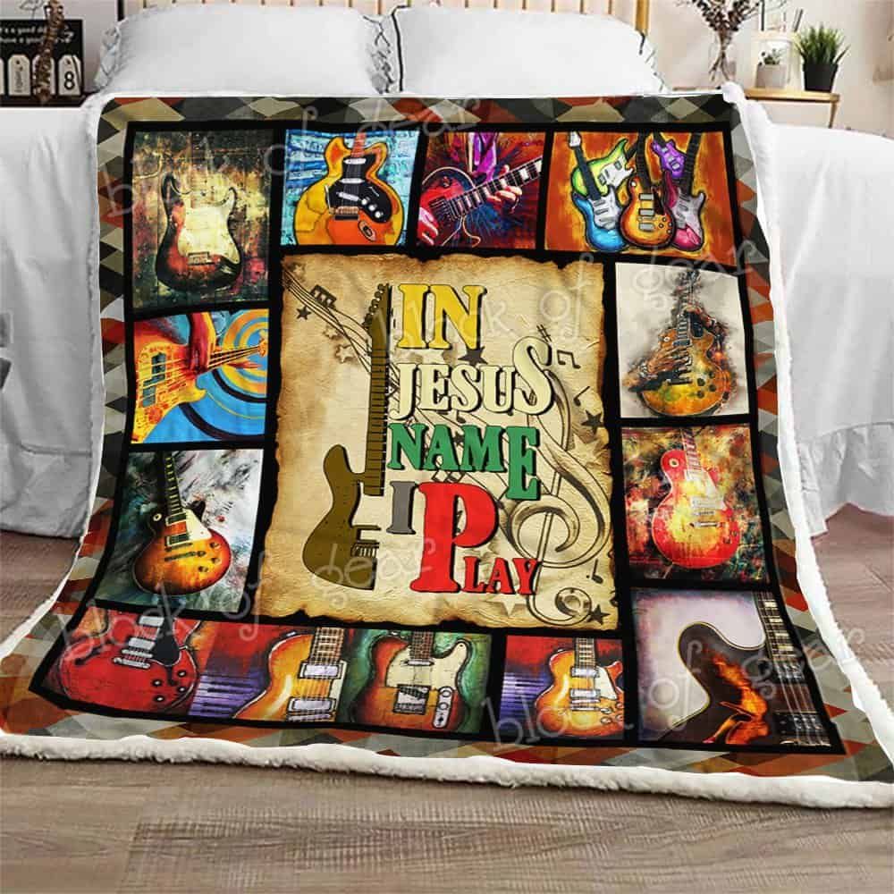 In Jesus Name I Play Guitar Fleece Blanket
