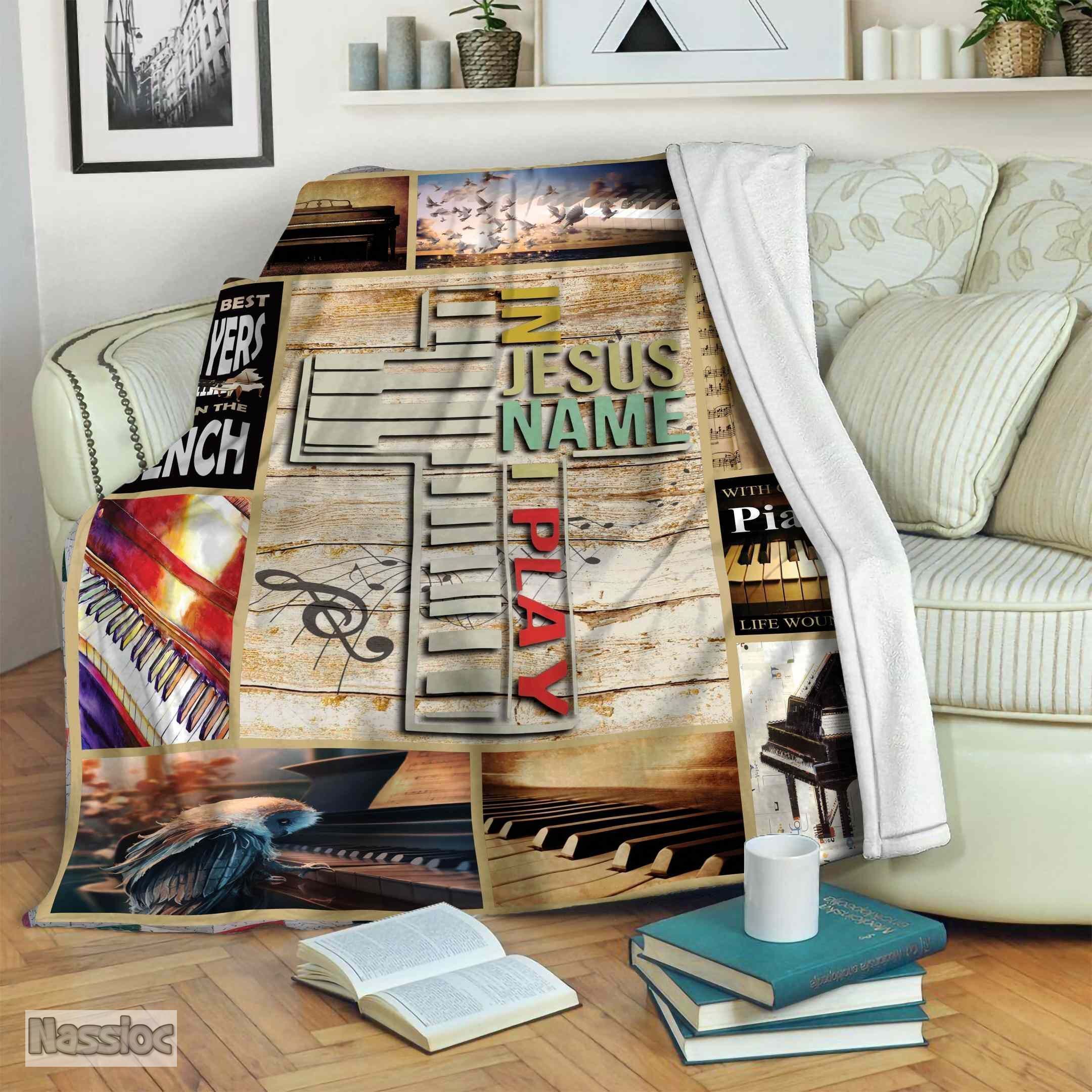In Jesus Name I Play Piano Fleece Blanket