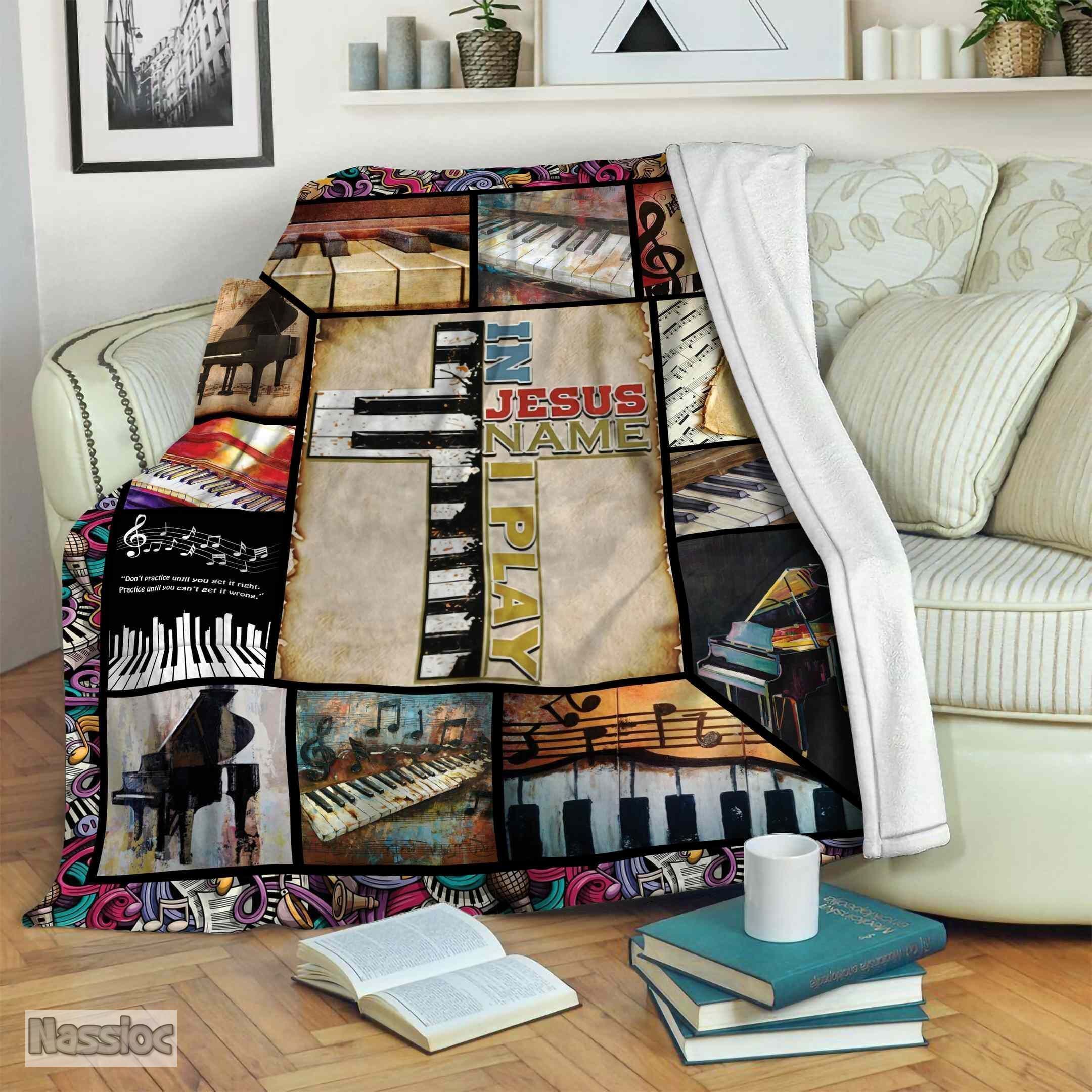 In Jesus Name I Play Piano Fleece Blanket