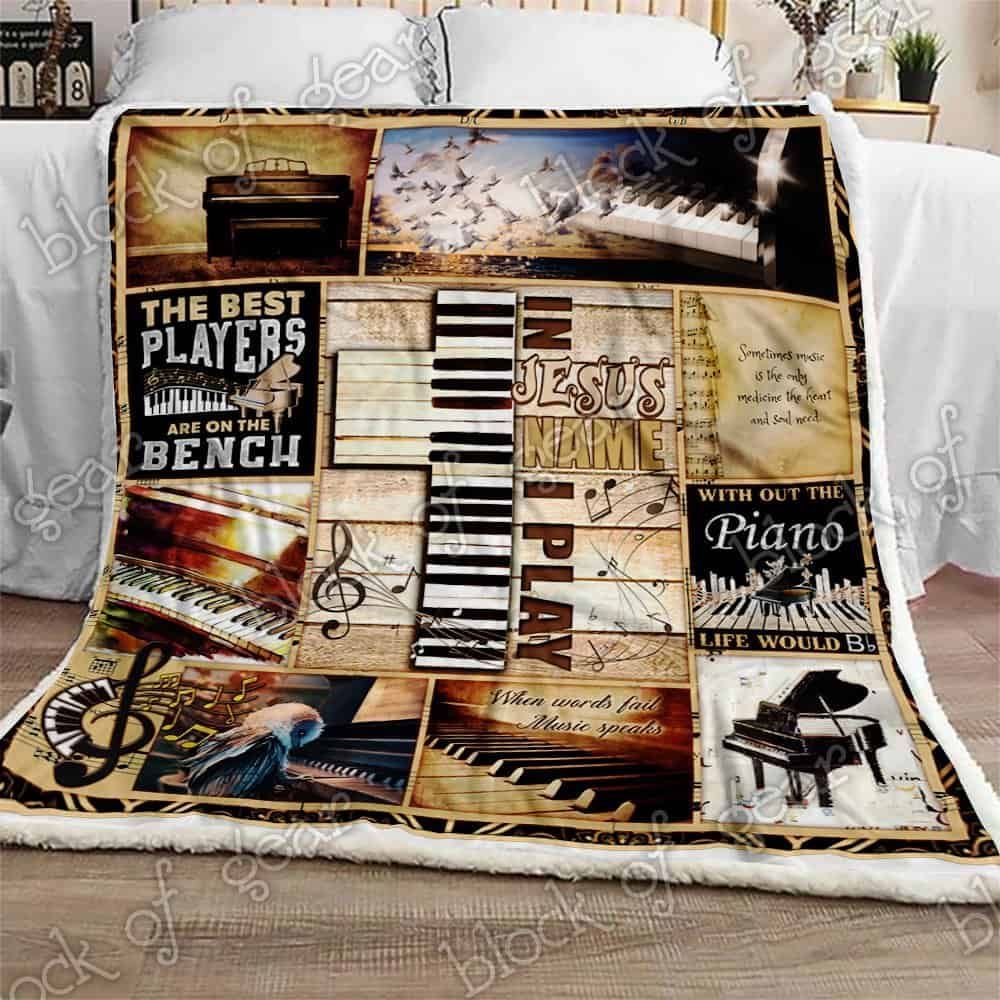 In Jesus Name I Play Piano Fleece Blanket