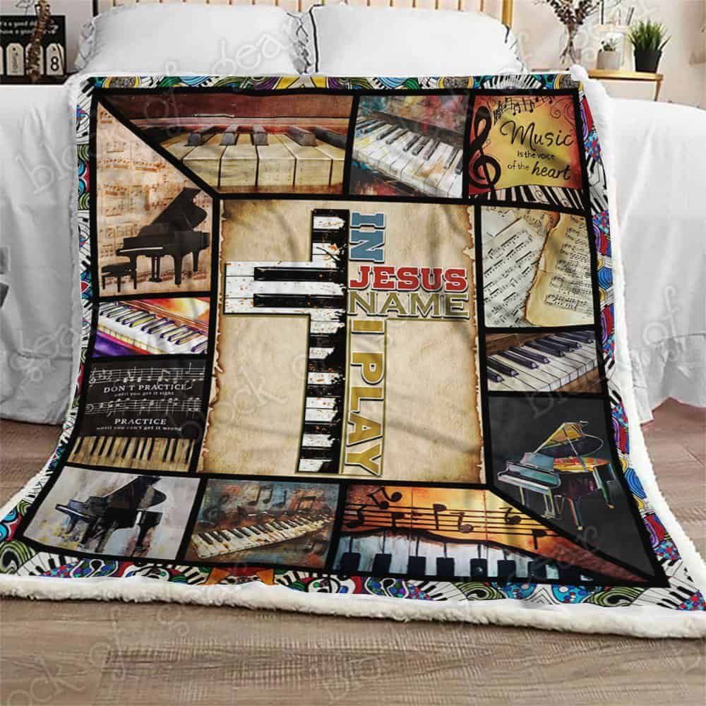 In Jesus Name I Play Piano Fleece Blanket