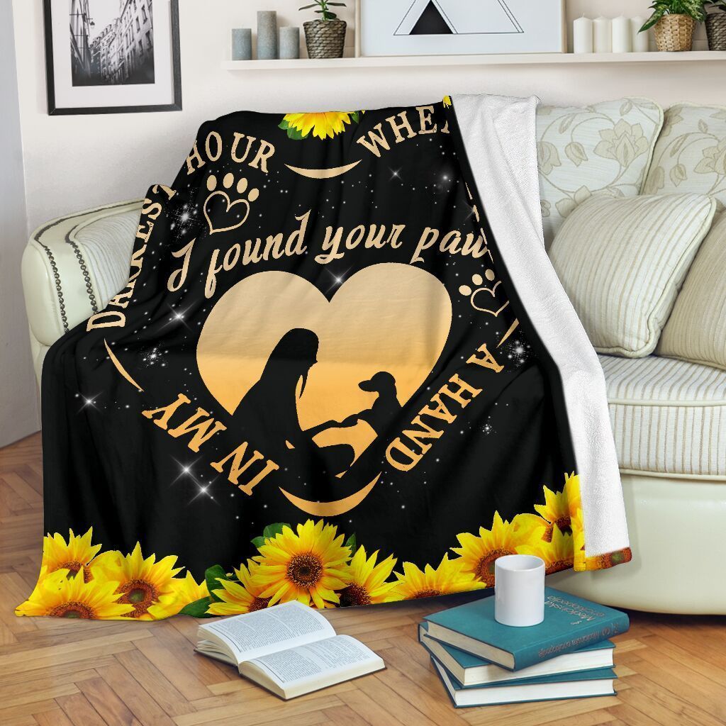 In My Darkest Hour I Found Your Paw Dachshund Sunflower Sherpa Fleece Blanket