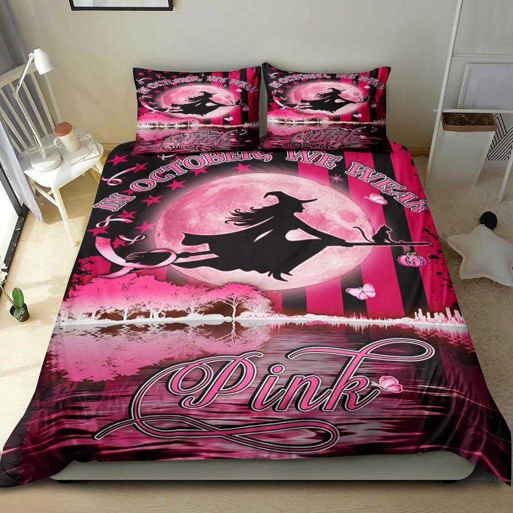 In October We Wear Pink Halloween Witch Bedding Set