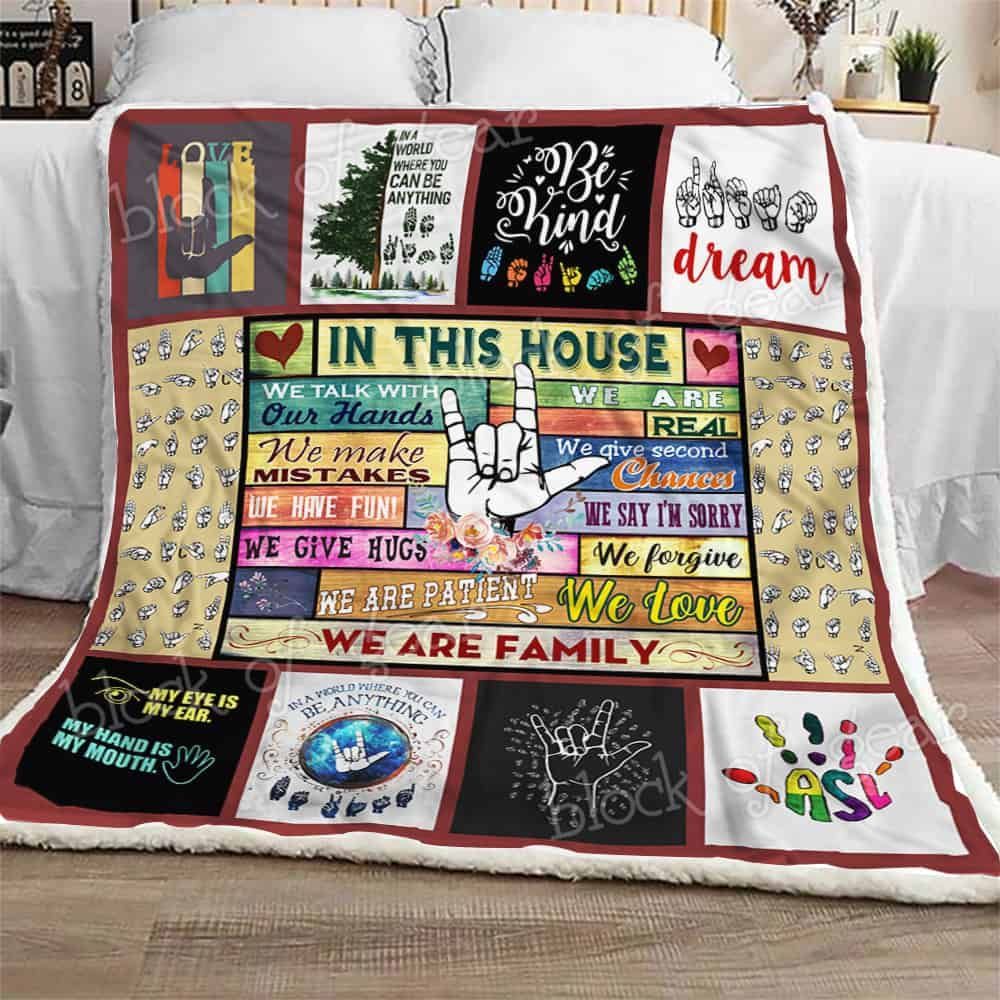 In This House We Talk With Our Hands Sign Language Fleece Blanket
