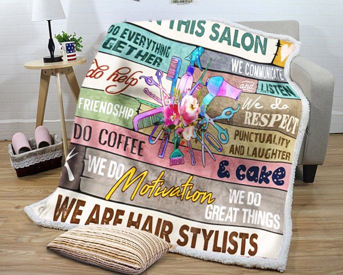 In This Salon We Are Hair Stylist Sherpa Fleece Blanket