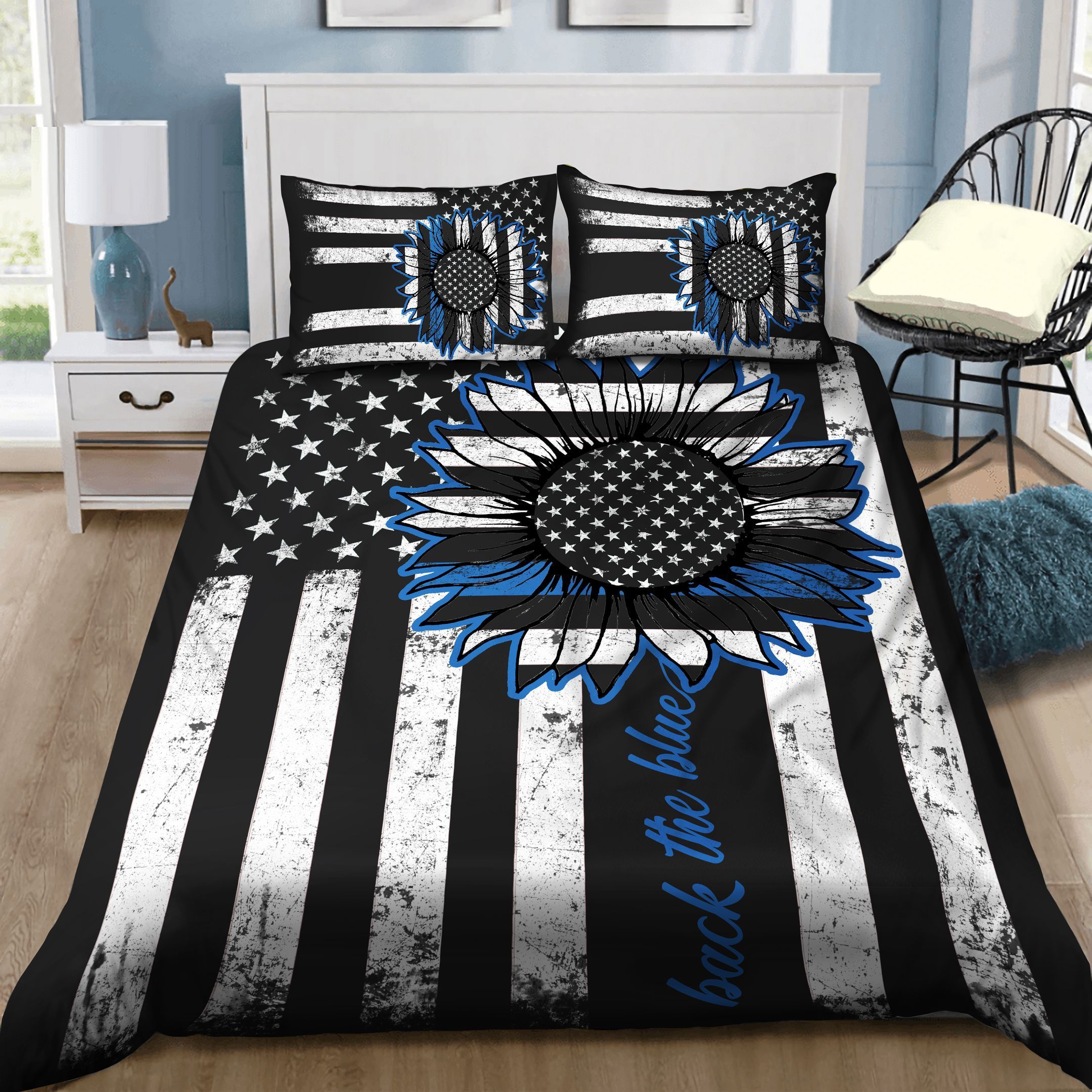 Independence Day Back The Blue Sunflower Bedding Set