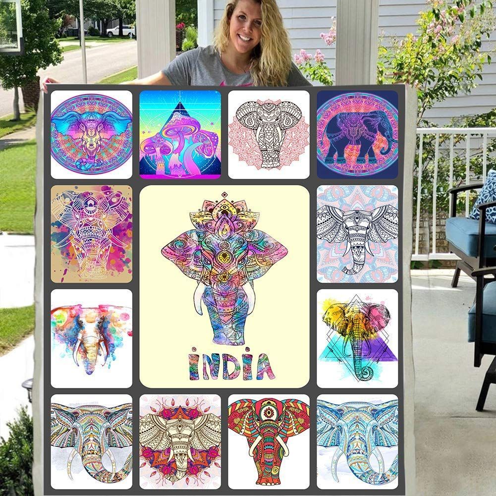 India Elephants Sherpa Fleece Blanket