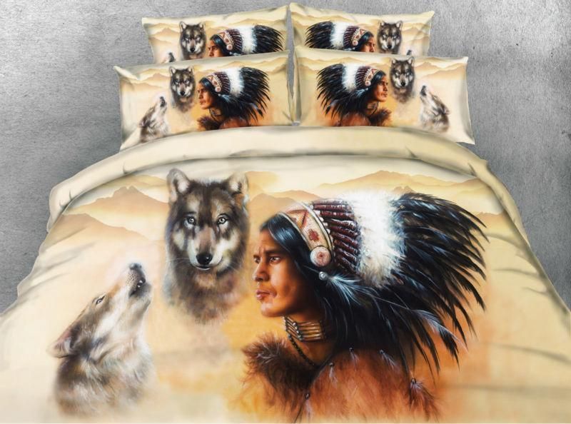 Indian And Wolf Bedding Set