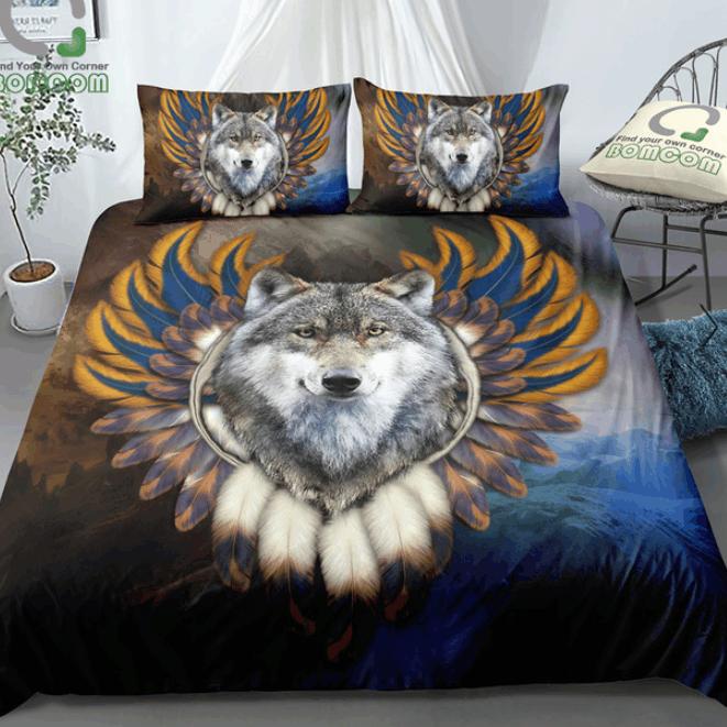 Indian Chief Headdress Wolf Bedding Set
