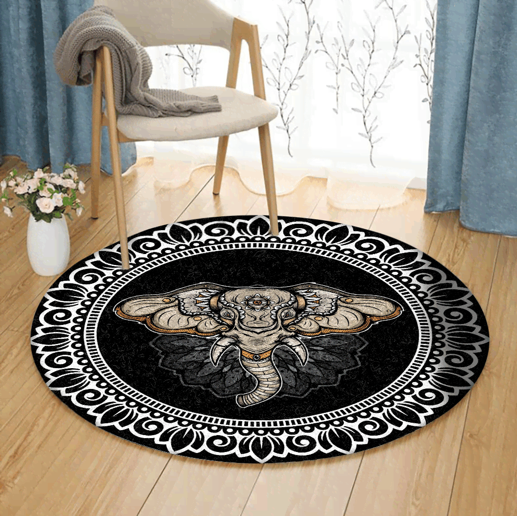 Indian Elephant Round Carpet