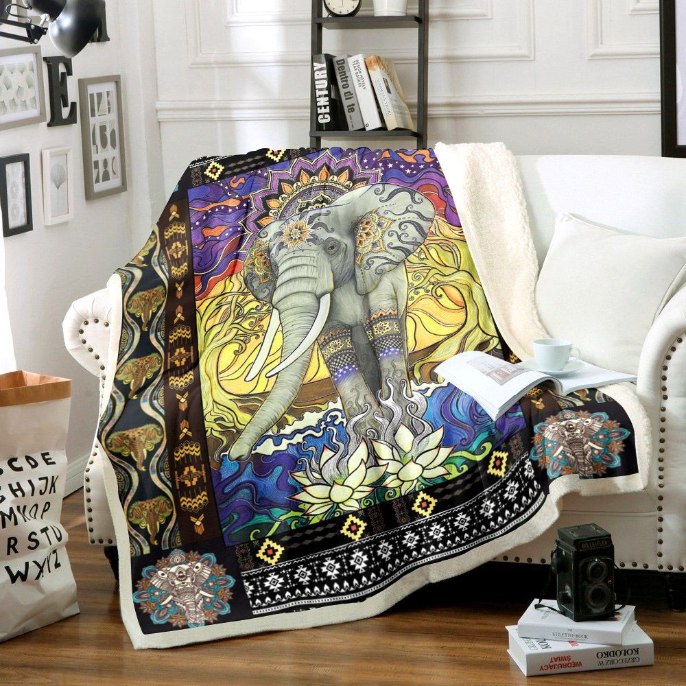 Indian Elephant Sherpa Fleece Blanket