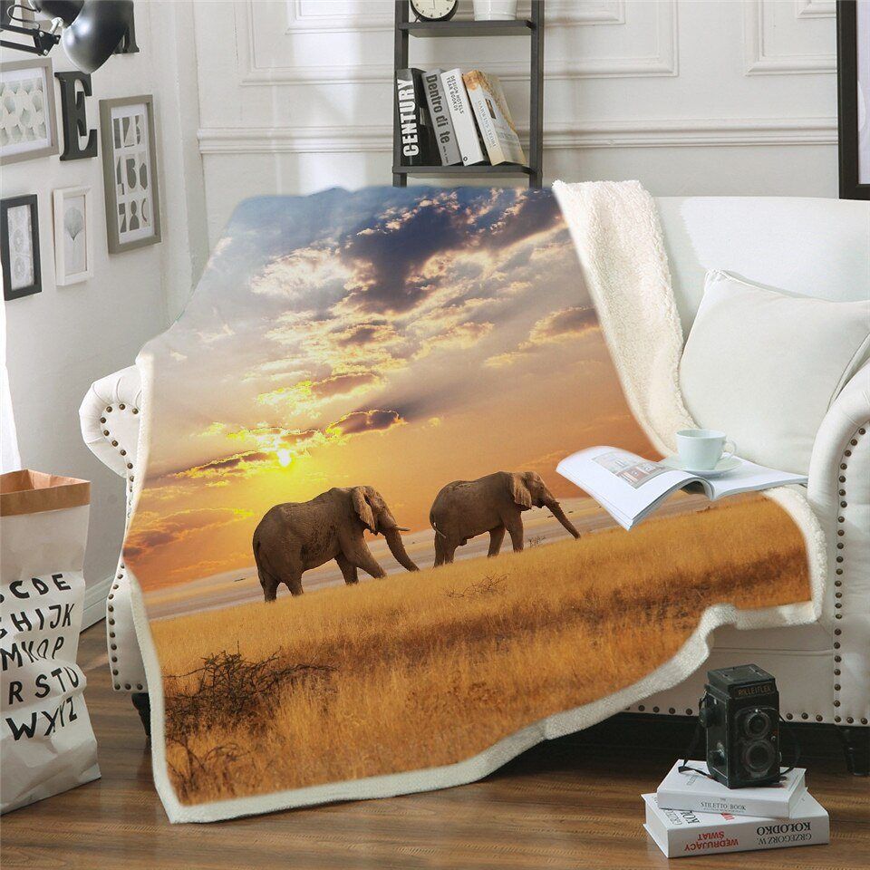 Indian Elephants Sherpa Fleece Blanket