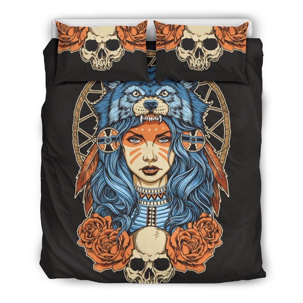 Indian Girl Wolf Bedding Set