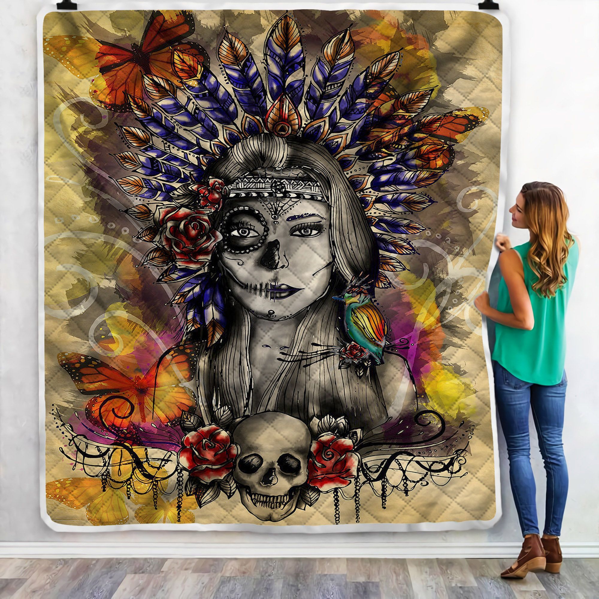 Indian Mexican Skull Sherpa Fleece Blanket