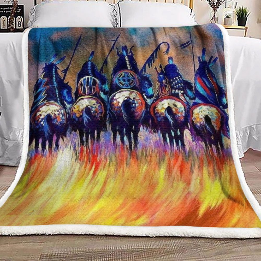 Indian Native American Sherpa Fleece Blanket